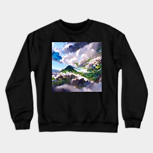 Beautiful Mountain Airy Skies Flower Nature Garden Village Crewneck Sweatshirt